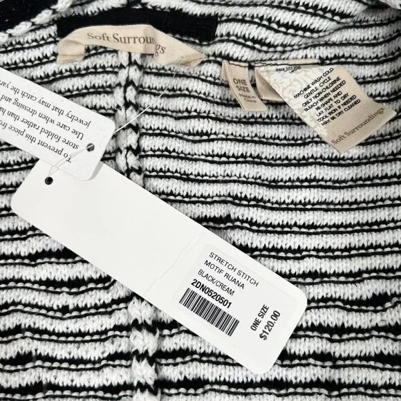 Soft Surroundings Womens Black Aztec Stretch Stitch Tribal Wrap Poncho One Size - Picture 10 of 16